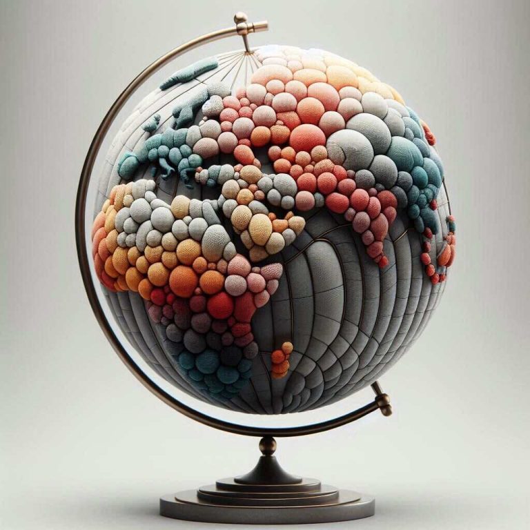 6 Grey Multi-Colored Textured Globe with Heavy Metallic Stand