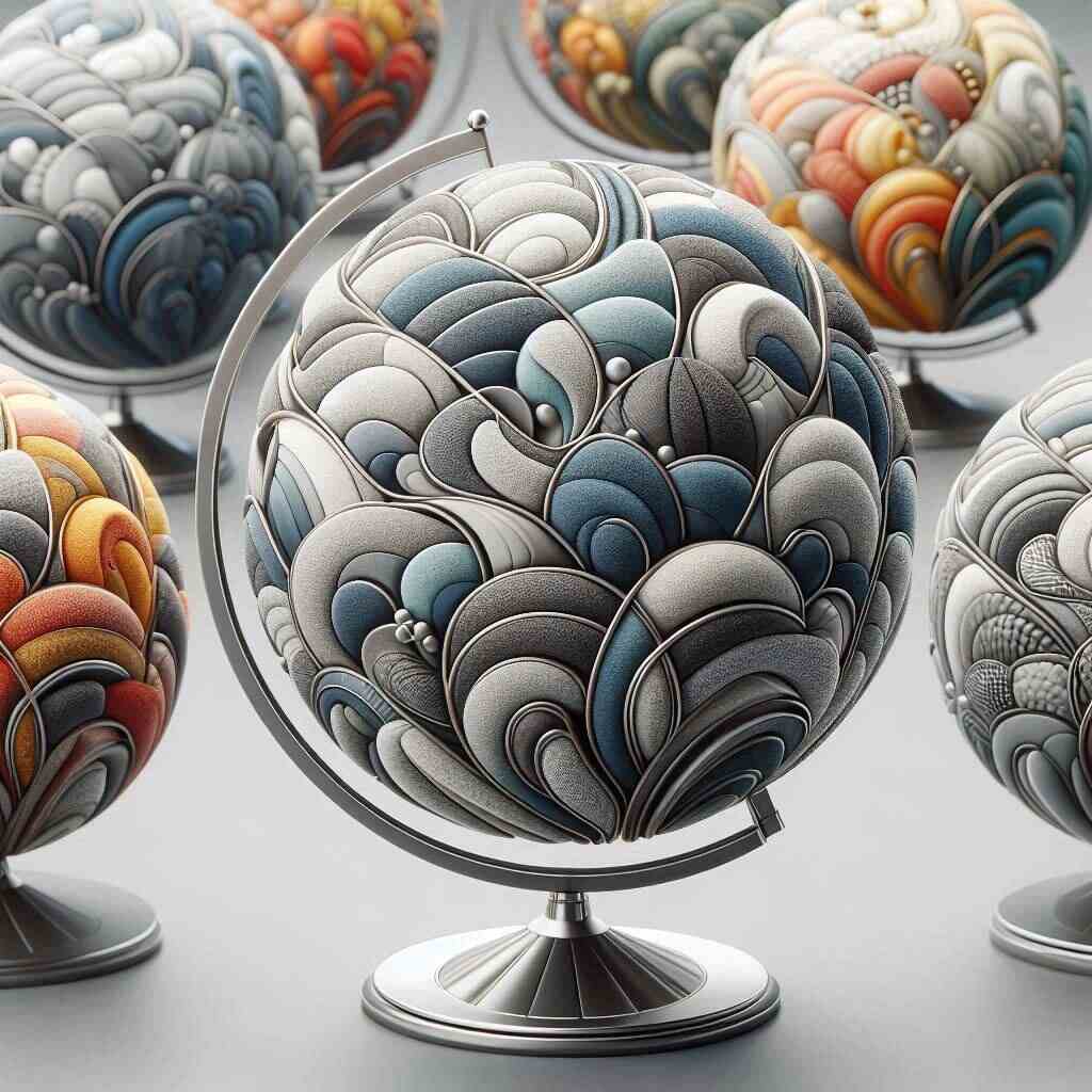 6 Grey Multi-Colored Textured Globe with Heavy Metallic Stands