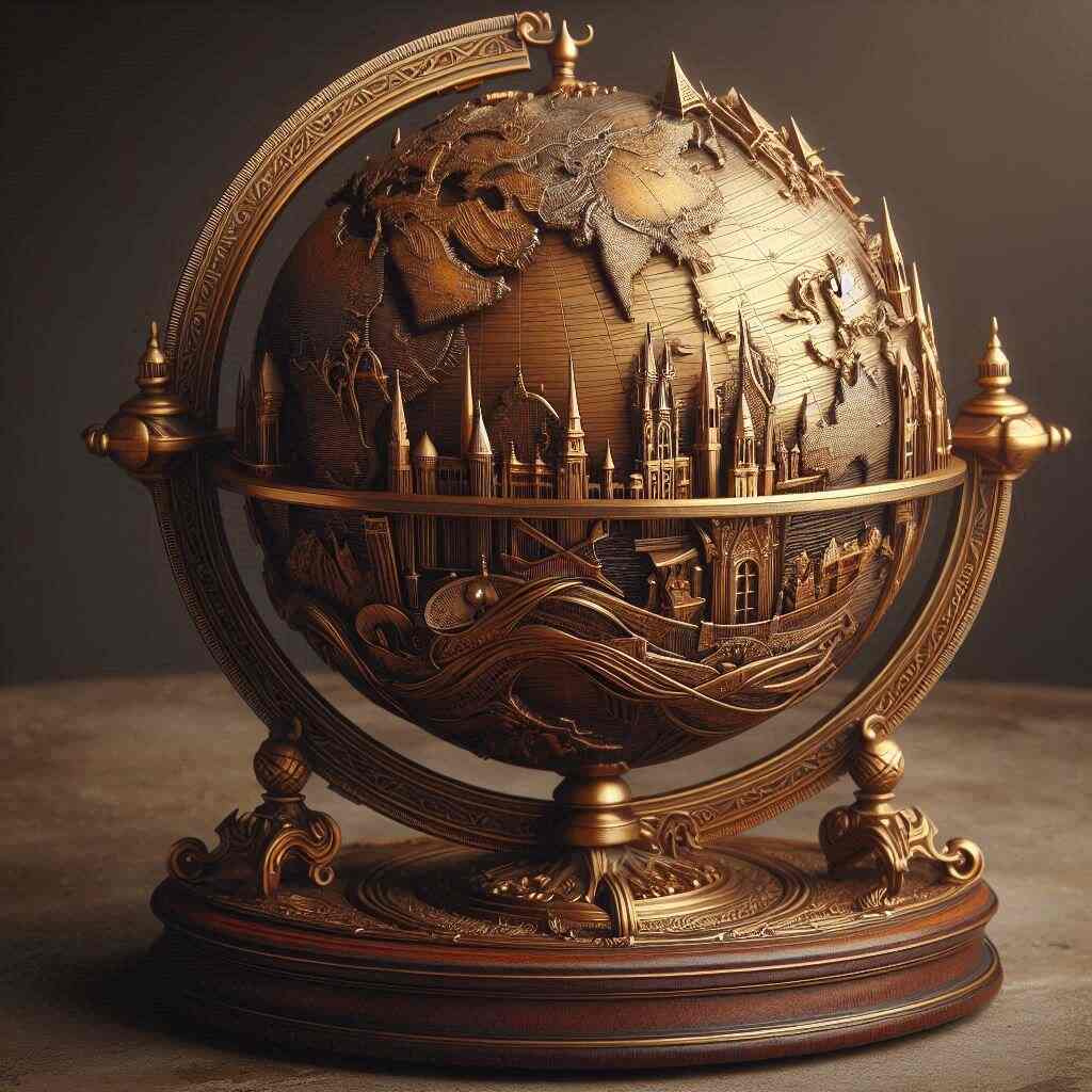 8 Antique Texture Globe with Metal and Wooden Stand