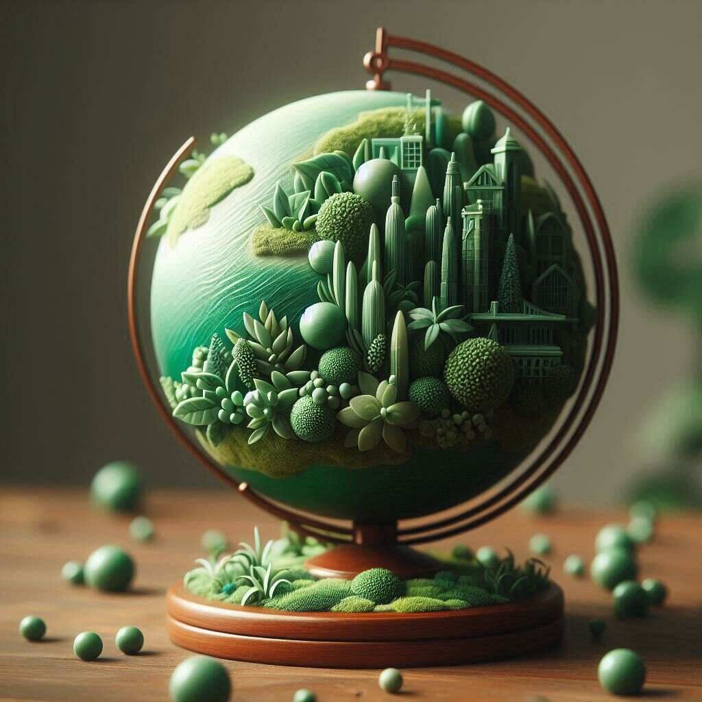 8 Greenish Physical Globes with Wooden Stand