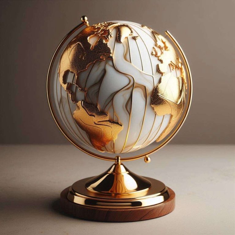 Gold and White Globe with Wooden Stand A Timeless Piece of Elegance