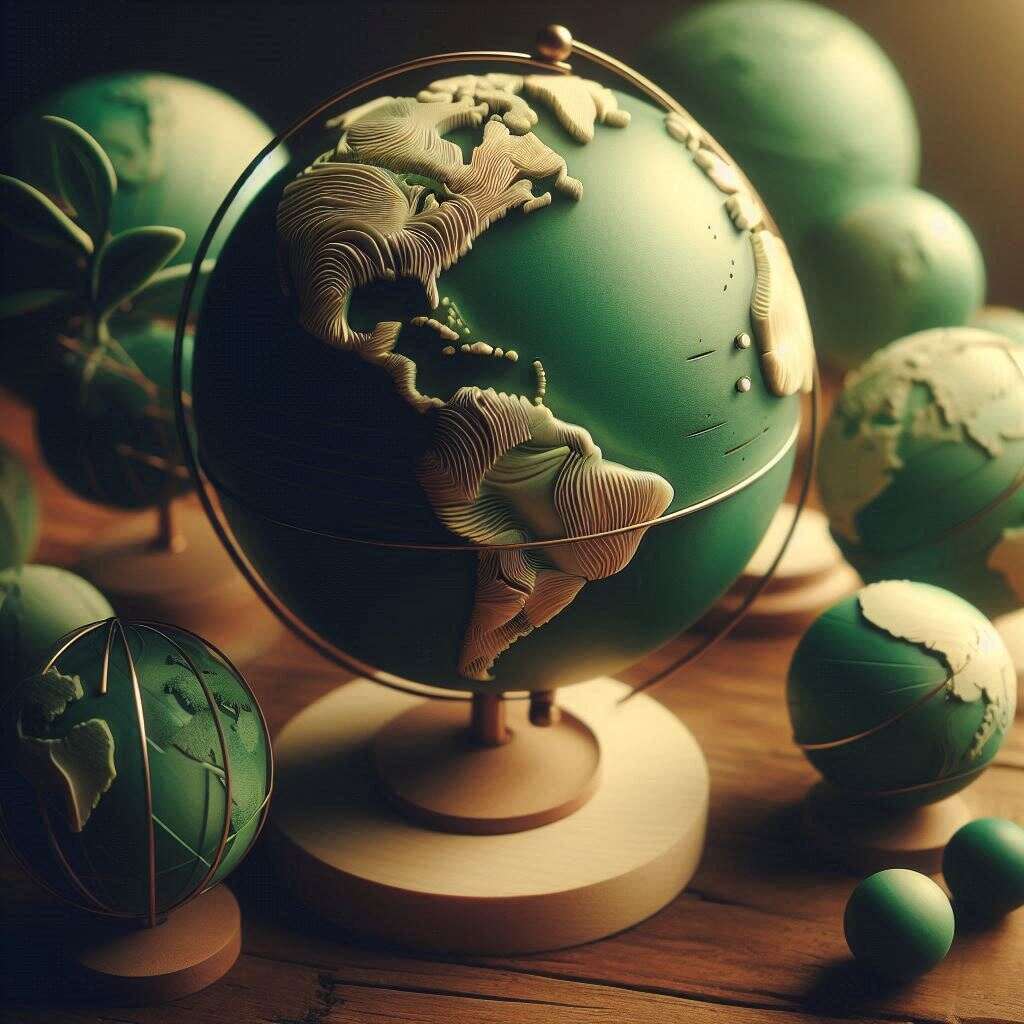 Greenish Physical Globes with Wooden Stand